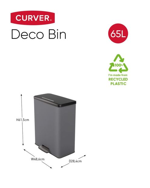 CURVER Mülleimer 65l Deco Bin Küche Abfalleimer Treteimer Papierkorb CURVER Mülleimer 65l Deco Bin Küche Abfalleimer Treteimer Papierkorb