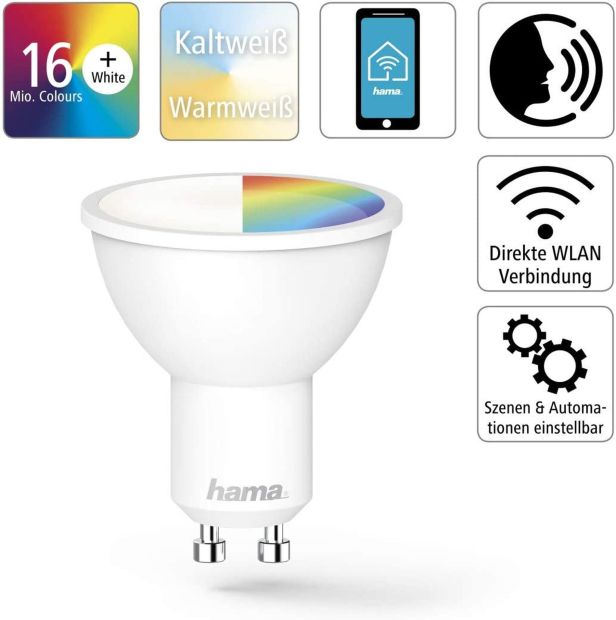 Hama Smart LED Leuchtmittel GU10 RGBW Lampe WLAN 5,5W Hama Smart LED Leuchtmittel GU10 RGBW Lampe WLAN 5,5W