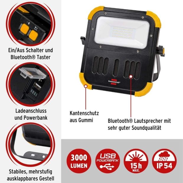 Brennenstuhl LED Baustrahler Akku Außen Arbeitsleuchte Strahler Handstrahler 30W