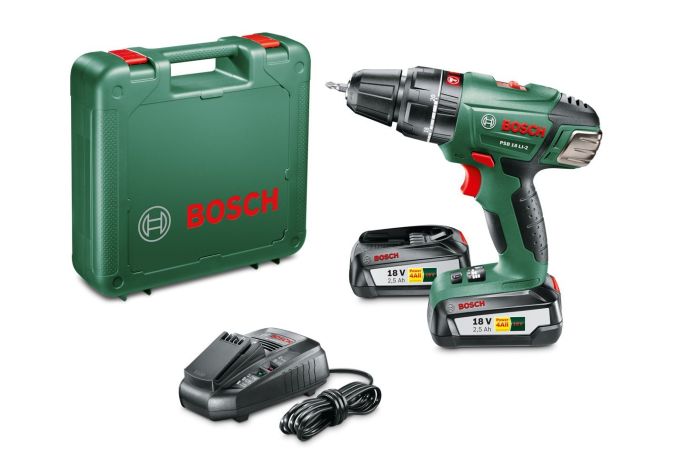 Bosch Akku Schlagbohrschrauber PSB 18 LI-2  inkl. 2 Akkus Ladestation und Koffer