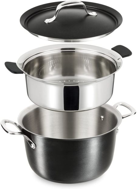 Tefal Kochtopf mit Dampfgarer + Deckel 3-teilig Koch Dampfgareinsatz Tefal Kochtopf mit Dampfgarer + Deckel 3-teilig Koch Dampfgareinsatz