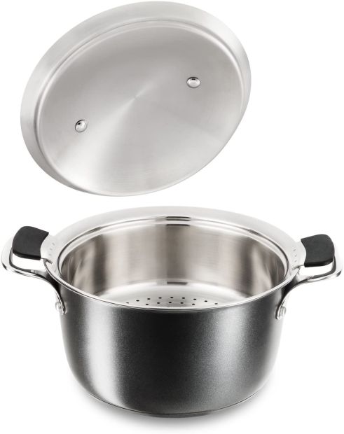 Tefal Kochtopf mit Dampfgarer + Deckel 3-teilig Koch Dampfgareinsatz Tefal Kochtopf mit Dampfgarer + Deckel 3-teilig Koch Dampfgareinsatz