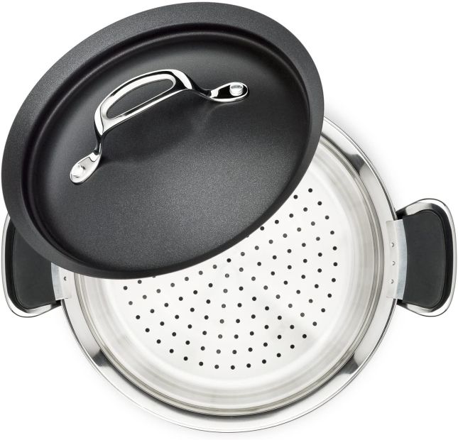 Tefal Kochtopf mit Dampfgarer + Deckel 3-teilig Koch Dampfgareinsatz Tefal Kochtopf mit Dampfgarer + Deckel 3-teilig Koch Dampfgareinsatz