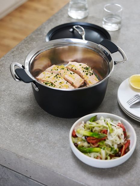 Tefal Kochtopf mit Dampfgarer + Deckel 3-teilig Koch Dampfgareinsatz Tefal Kochtopf mit Dampfgarer + Deckel 3-teilig Koch Dampfgareinsatz