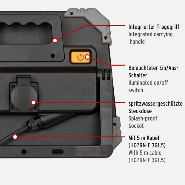 Brennenstuhl LED Baustrahler außen Arbeitsstrahler 67W Flutlicht mit Steckdose 5m Brennenstuhl LED Baustrahler außen Arbeitsstrahler 67W Flutlicht mit Steckdose 5m