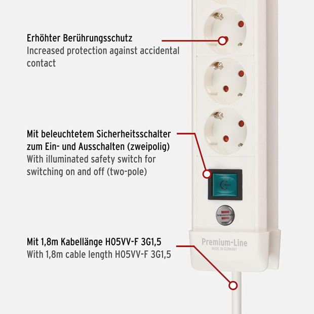 Brennenstuhl Steckdosenleiste 4-fach 1,8m mit Schalter Steckdose 