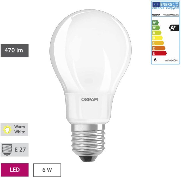 Osram LED Star Classic A Lampe, Kolbenform E2740 Watt Warmweiß Osram LED Star Classic A Lampe, Kolbenform E2740 Watt Warmweiß