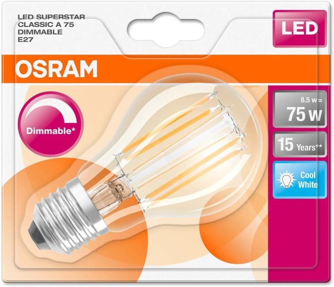 Osram LED Retrofit Classic A Dim Lampe E27 KaltesWeiß 75-W-Glühbirne Osram LED Retrofit Classic A Dim Lampe E27 KaltesWeiß 75-W-Glühbirne