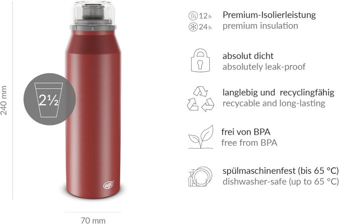 Alfi ENDLESS BOTTLE 500ml Isoliertrinkflasche Edelstahl Thermoskanne BPA-frei