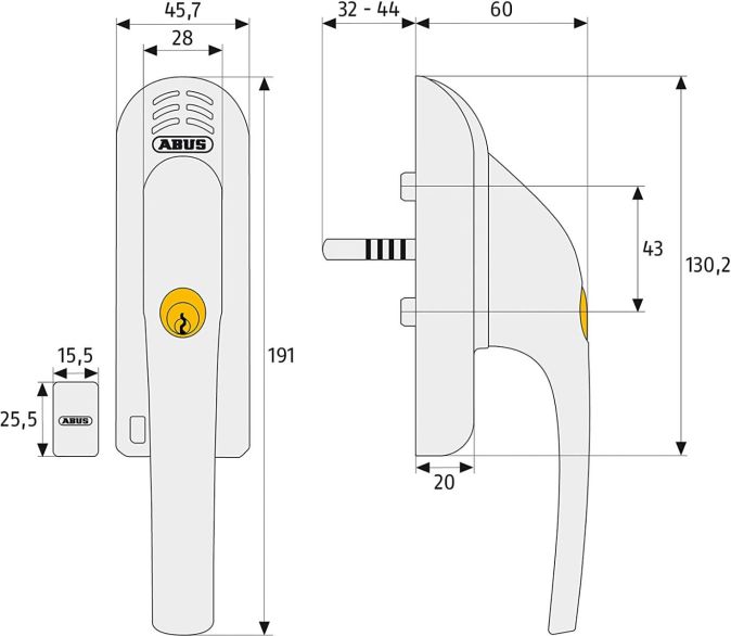 ABUS Abschließbarer Fenstergriff mit Druckzylinder und Alarmfunktion 