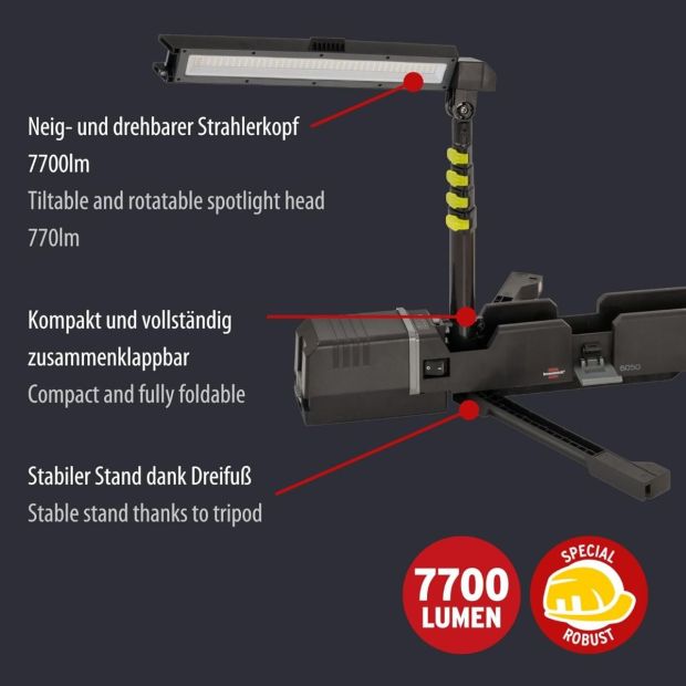Brennenstuhl Multi Battery LED Akku Teleskop-Arbeitsstrahler 6050 MA 7700lm