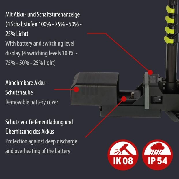 Brennenstuhl Multi Battery LED Akku Teleskop-Arbeitsstrahler 6050 MA 7700lm