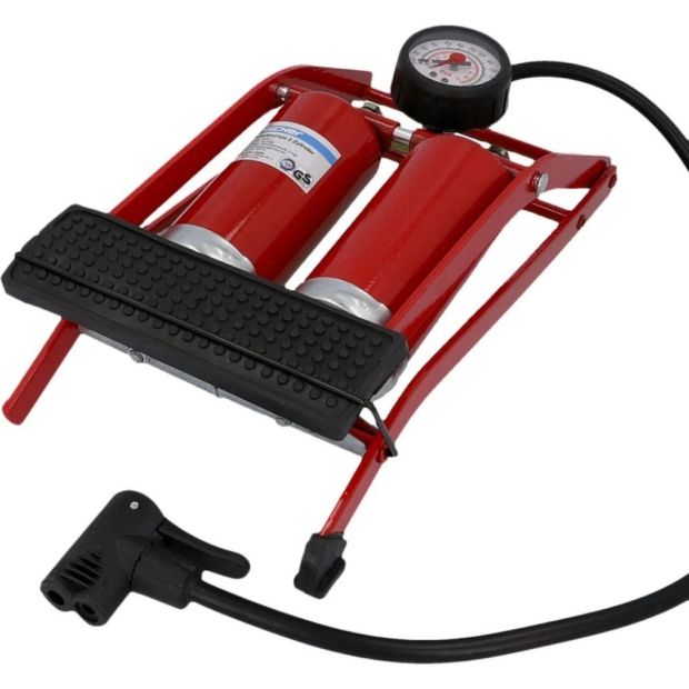 Fischer Fußpumpe Doppelzylinder Luftpumpe Duokopf mit Manometer