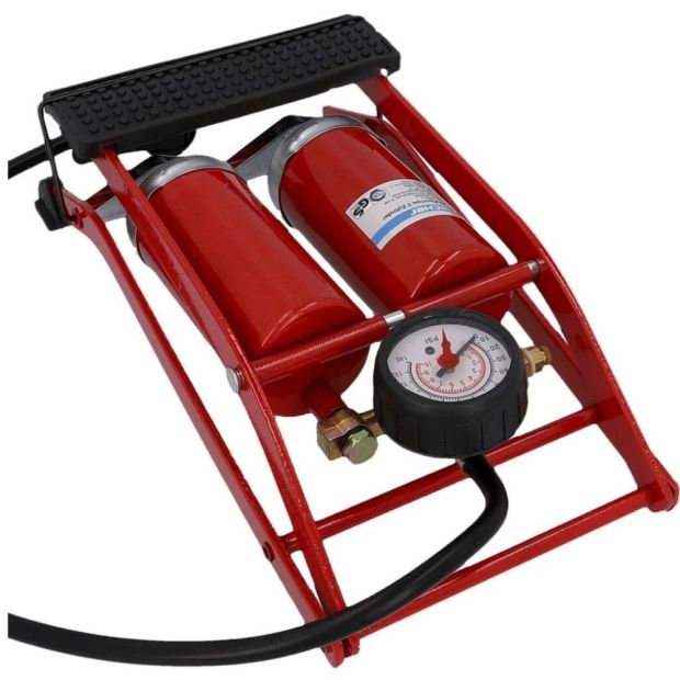 Fischer Fußpumpe Doppelzylinder Luftpumpe Duokopf mit Manometer