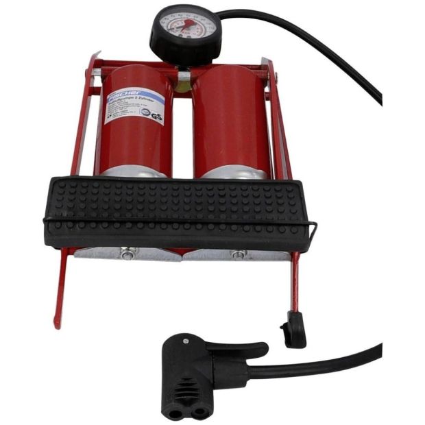 Fischer Fußpumpe Doppelzylinder Luftpumpe Duokopf mit Manometer