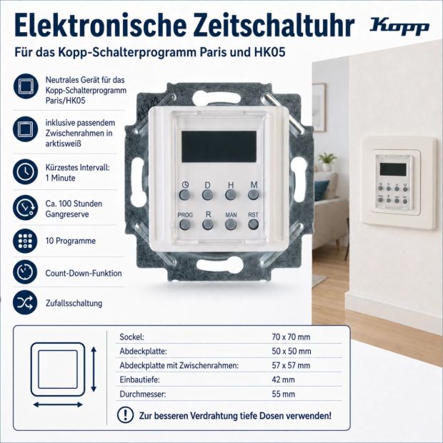 Kopp Elektronische Zeitschaltuhr für Paris & HK05 Kombigerät 10 Programme Kopp Elektronische Zeitschaltuhr für Paris & HK05 Kombigerät 10 Programme