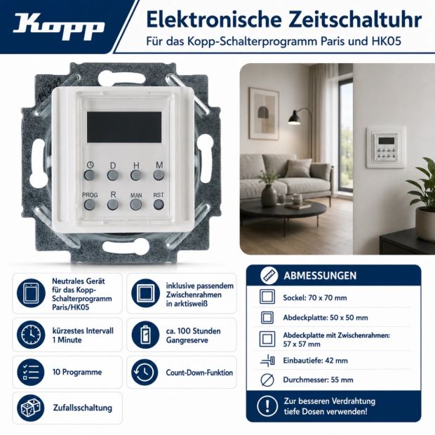 Kopp Elektronische Zeitschaltuhr für Paris & HK05 Kombigerät 10 Programme Kopp Elektronische Zeitschaltuhr für Paris & HK05 Kombigerät 10 Programme