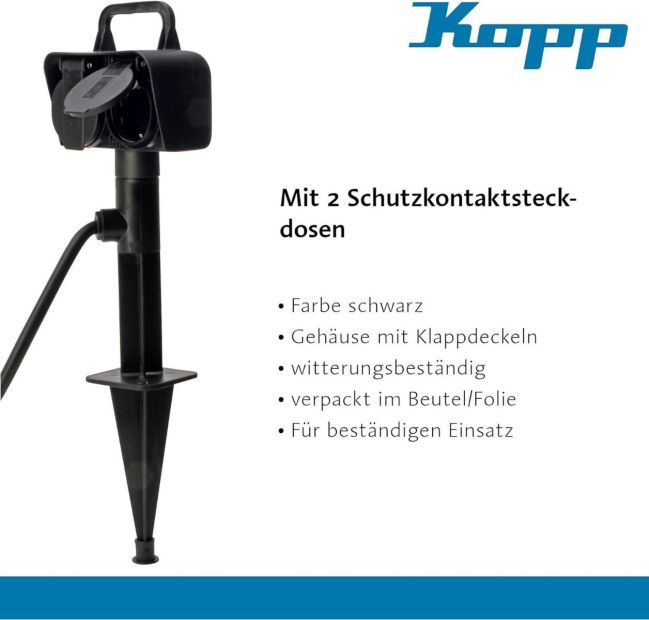 Kopp Außensteckdose Erdspieß mit 2 Schutzkontakt Gartensteckdose 1.5m