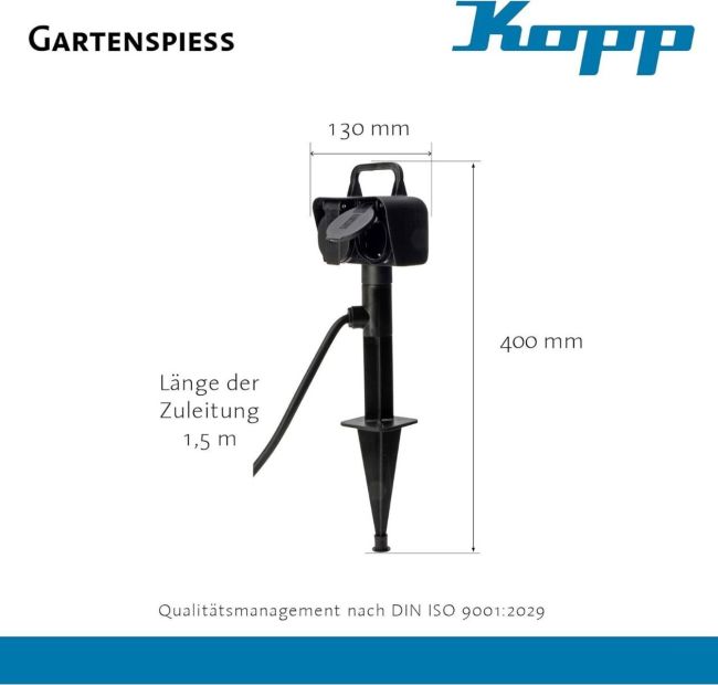 Kopp Außensteckdose Erdspieß mit 2 Schutzkontakt Gartensteckdose 1.5m