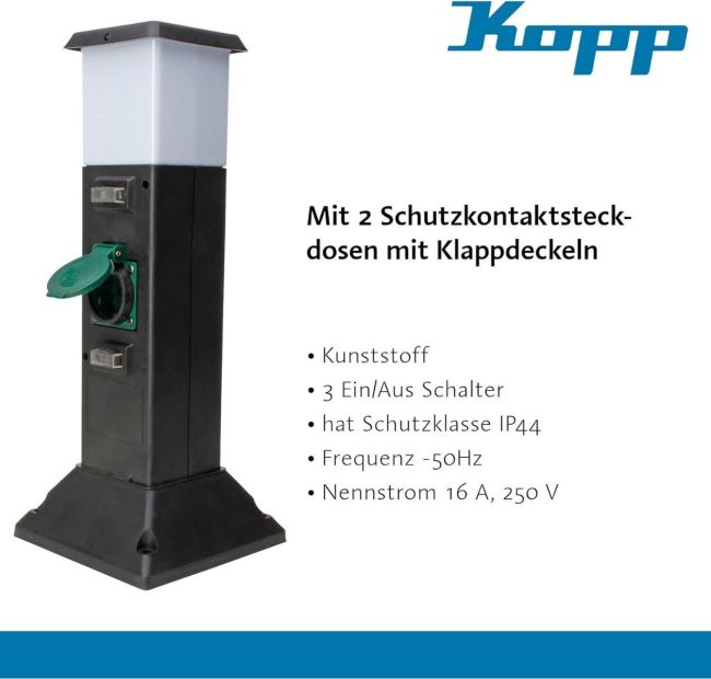 Kopp Energiesäule 2-fach Gartensteckdose mit LED Beleuchtung Kopp Energiesäule 2-fach Gartensteckdose mit LED Beleuchtung