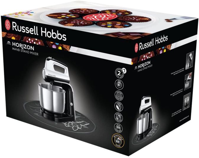 Russell Hobbs Handmixer -Handrührer 2 Rührbesen & 2 Knethaken & Rührschüssel