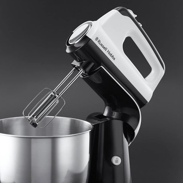 Russell Hobbs Handmixer -Handrührer 2 Rührbesen & 2 Knethaken & Rührschüssel