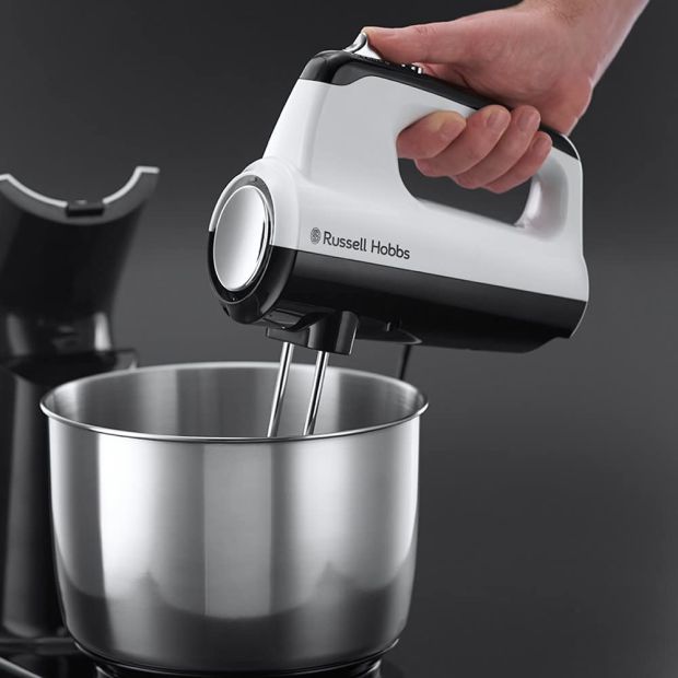 Russell Hobbs Handmixer -Handrührer 2 Rührbesen & 2 Knethaken & Rührschüssel