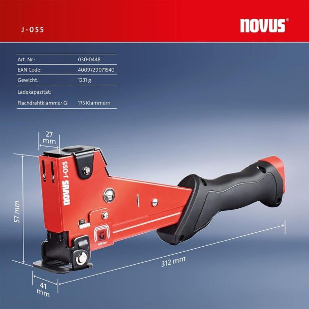 Novus J-055 Profi Hammertacker Schlagtacker 175 Klammern 6-14 mm