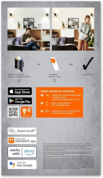 LEDVANCE ORBIS CYLINDRO SMART+ WiFi Wandlampe dimmbare LED 12W Leuchtmittel