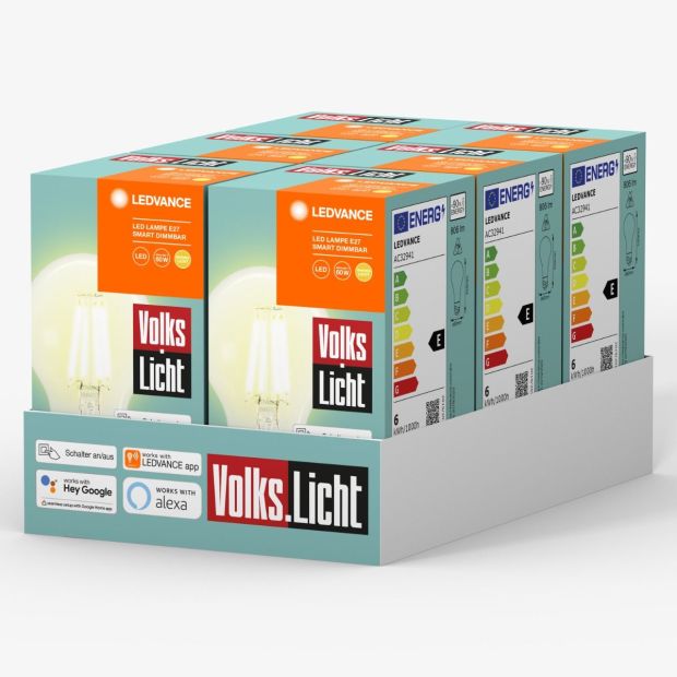 LEDVANCE Volks-Licht E27 Smart+ LED Lampe Bluetooth Lampe [ 6ER-PACK ]