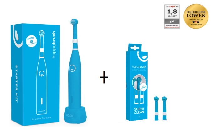 Happybrush Elektrische Zahnbürste inkl. Aufsteckbürste Timer + 2x Ersatzbürste