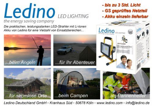 Ledino LED-Akkustrahler 20 W Li-Ionen Akku LED Strahler