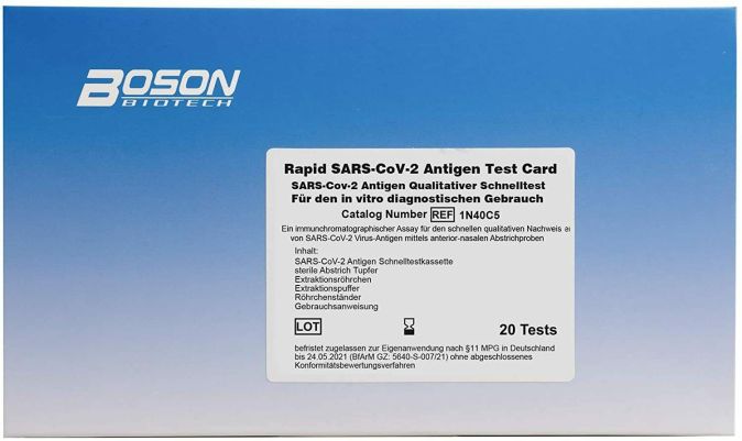 100x BOSON Corona Schnelltest Selbsttest Covid-19 Antigen Test [5 x 20er-Pack]