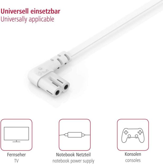 Hama Euro Netzkabel gewinkelt 3m Eurostecker Euro Netzstecker 