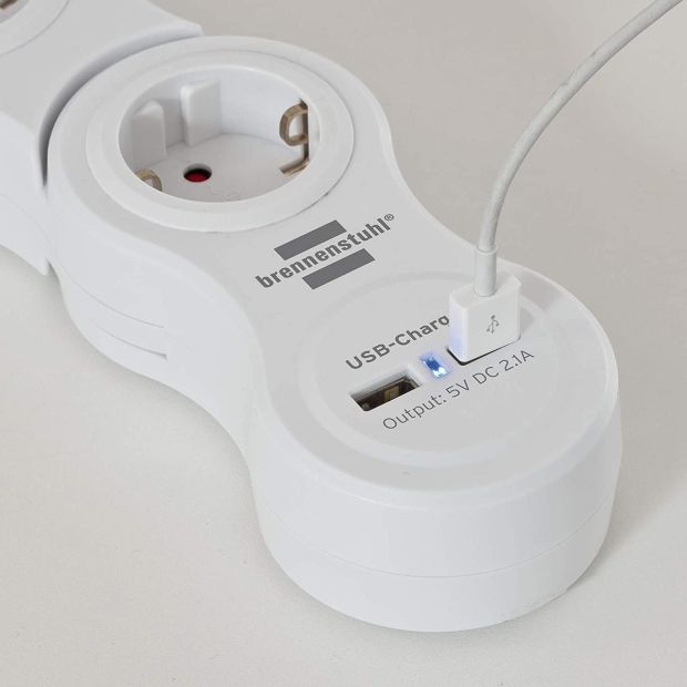 Brennenstuhl Steckdosenleiste mit USB und Schalter 5fach Mehrfachsteckdose 