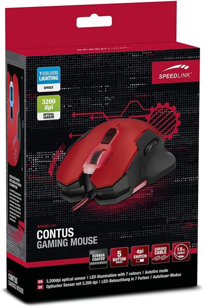 Speedlink 5-TastenGamer Maus für PC - Contus Gamingmaus schwarz-rot 