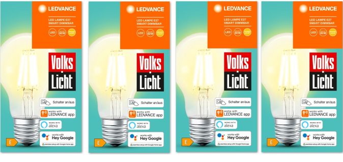 LEDVANCE Volks-Licht E27 Smart+ LED Lampe 6W dimmbar Bluetooth [ 4ER-PACK ]