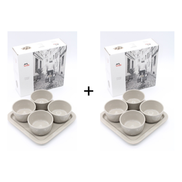 Staub Tapas Set Dipschalen Tablett Keramik Grau 21,5 x 21,5cm -0,15 L- [8er set]
