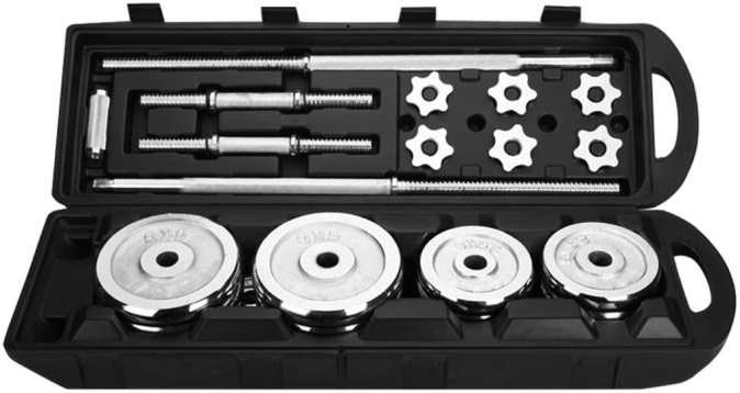 Fidusport 50 kg Hantel Set Silber Kofferset Hanteln Dumbbell Set" Metall Chrom