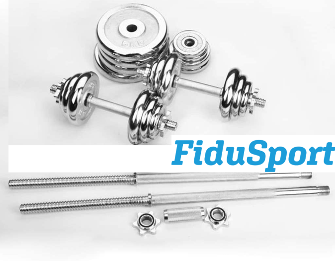 Fidusport 50 kg Hantel Set Silber Kofferset Hanteln Dumbbell Set" Metall Chrom