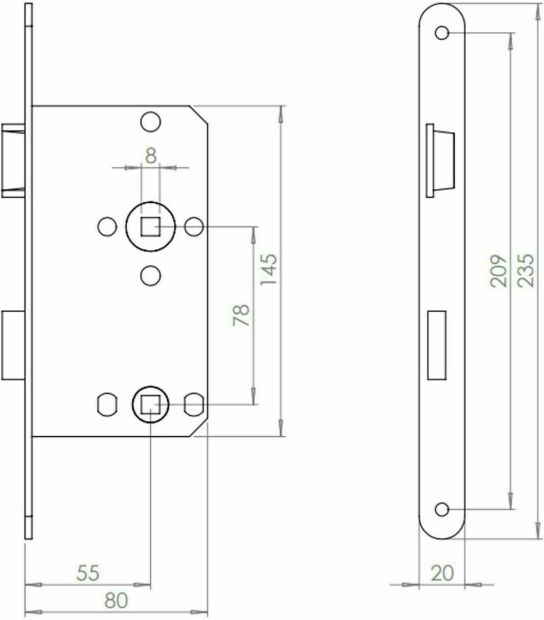 ABUS Einsteckschloss WC Bad rechts oder Links + Riegel Stulpbreite 20mm