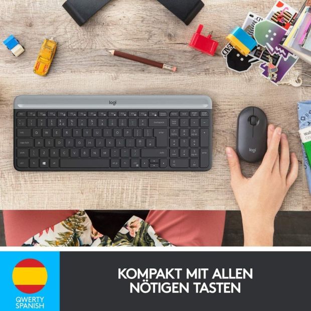 Logitech MK470 Slim Combo Kabellos Tastatur Maus SET Spanisches Layout [B-WARE]
