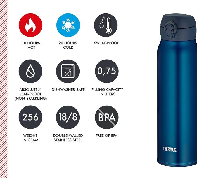 Thermos Isolierflasche Edelstahl 0,75l Trinkflasche Wasserflasche Blau Thermos Isolierflasche Edelstahl 0,75l Trinkflasche Wasserflasche Blau