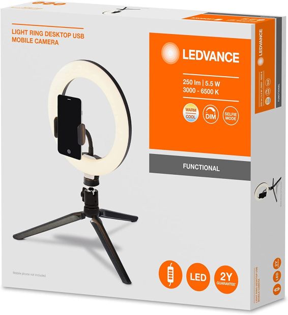 Ledvance LED Ringlicht mit Stativ Handy Ringleuchte Fernbedienung Bluetooth
