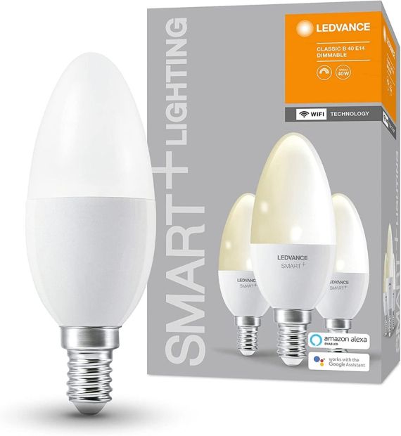 LEDVANCE Smarte LED-Lampe mit WiFi E14 Dimmbar Warmweiß Glühlampe 40 W [3er-Pack]
