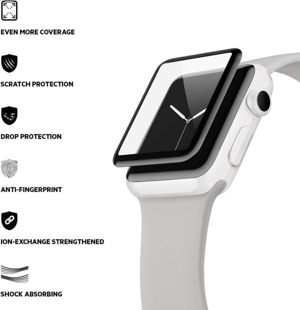 Belkin ScreenForce UltraCurve-Displayschutzfolie (für die Apple Watch der Serie 2, 42 mm, vollflächiger Schutz mit abgerundeten Kanten, echtes Glas, kratzfest) schwarz