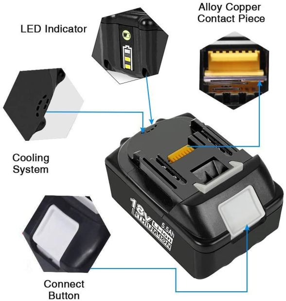 VANON 5.5Ah Ersatzakku für Makita 18V Akku mit LED-Anzeige ( (2 Stück)