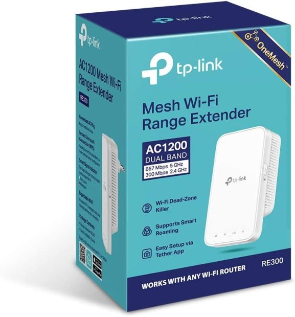TP-Link RE300 WLAN Mesh Verstärker Repeater AC1200 (867MBit/s 5GHz + 300MBit/s 2,4GHz, WLAN Verstärker, App Steuerung, Signalstärkeanzeige, kompatibel zu allen WLAN Geräten) weiß [B-WARE]