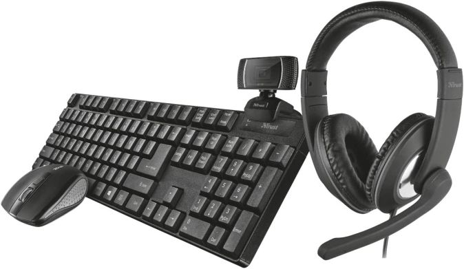 Trust Qoby 4in1 PC kabellose Tastatur Maus + HD Webcam + Headset Home Office SET Trust Qoby 4in1 PC kabellose Tastatur Maus + HD Webcam + Headset Home Office SET