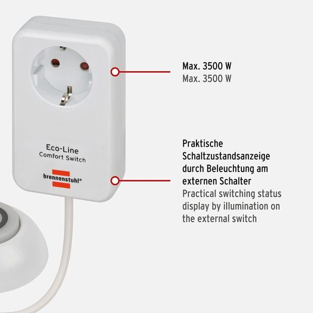 Brennenstuhl Eco Line Comfort Switch Adapter Steckdose mit Fußschalter